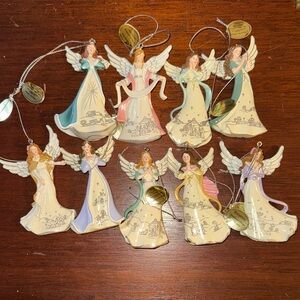 9 Hawthorne Village “Silver Blessings” Angel Ornaments Set